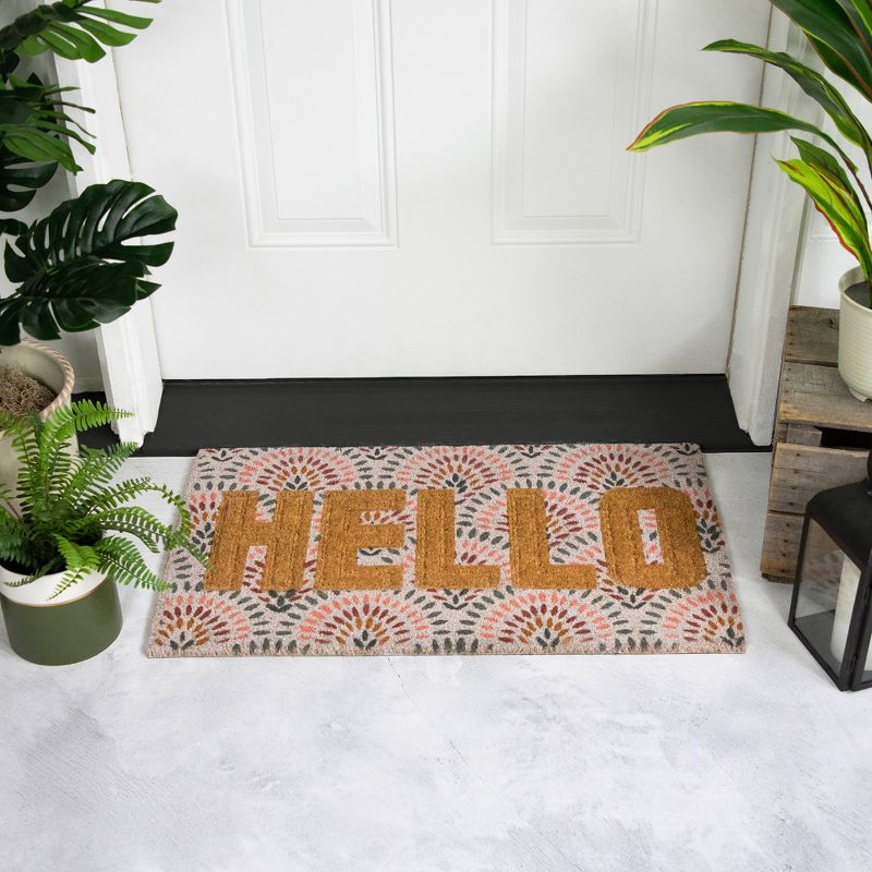 Northlight Brown and Pink "Hello" Floral Coir Outdoor Doormat 18" x 30", 2 of 7