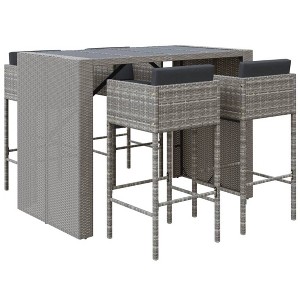 vidaXL-Gray Poly Rattan Outdoor Bar Set, Includes Comfort Cushioned Stools, Durable Weather-Resistant Material, Perfect for Patio and Garden Setting - 1 of 4
