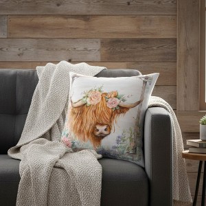 Highland Cow 18" Pillow – Rosewood Ranch Rustic Accent by Manual Woodworkers and Weavers - 1 of 3