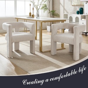 MOONMISS Modern Barrel Dining Chair, Chenille Upholstered Accent Side Chair with Arms Comfy Makeup Vanity Chair, Dining Living Room - 1 of 4