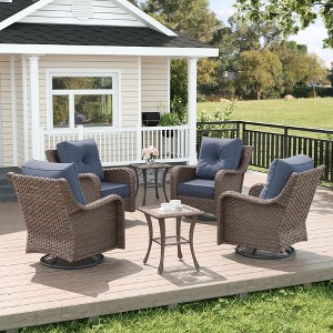 LayinSun Wicker Outdoor Furniture Set with 6-inch Comfy Cushions, High Back Patio Furniture Set with Swivel Rocking Chairs and Side Table - 1 of 4