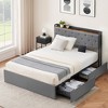 Whizmax Full Bed with 4 Storage Drawers and Charging Station, Velvet Upholstered Platform with Headboard, Wooden Slats Support, Gray - 3 of 4