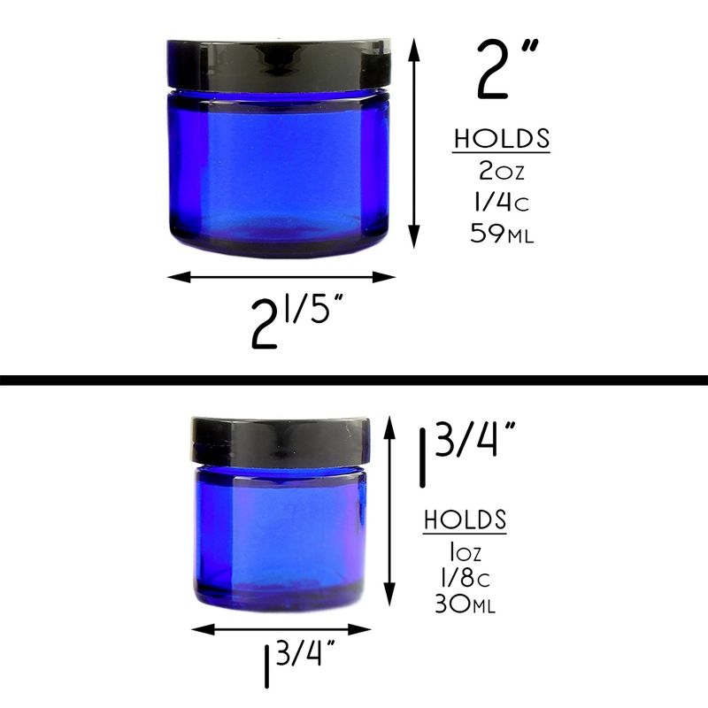 Cornucopia Brands Cobalt Blue 1oz/2oz Glass Cosmetic Jars, 12pc Combo Set; Empty Refillable Containers, 2 of 7