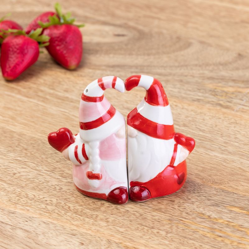 Transpac Valentines Day Kissing Gnomes Dolomite Salt and Pepper Shakers Collectables Red Pink 4.5 in. Set of 2, 3 of 4