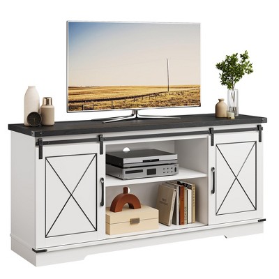 Farmhouse TV Stand for 65 Inch TV, Entertainment Center with Storage and Sliding Barn Doors