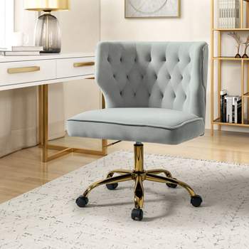 Leather Office Chair, Armless Adjustable Task Chair, Swivel Black Desk Chair Office Chair Wheels, Rolling Task Chair Height Adjustable -The Pop Home