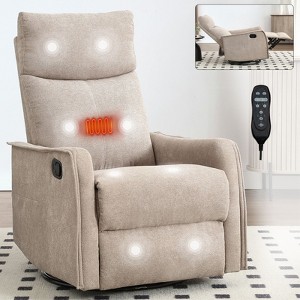 Okak Fabric Accent Manual Recliner Chair with Heat Massage Function Modern Recliner with Rocker and Swivel for Living Room Bedroom Guest Room, Brown - 1 of 4
