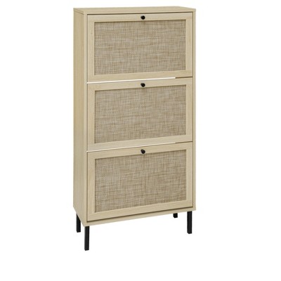 Halitaa Rattan 3 Door Shoe Rack, Freestanding Modern Shoe Storage Cabinet, for Entryway