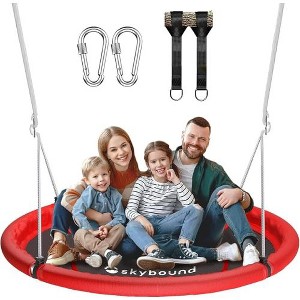 43 Inch Red Saucer Tree Swing with Straps, Heavy Duty Outdoor Textilene ...
