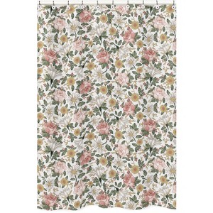 Sweet Jojo Designs Shower Curtain 72in.x72in. Vintage Floral Pink Green Yellow White - 1 of 4