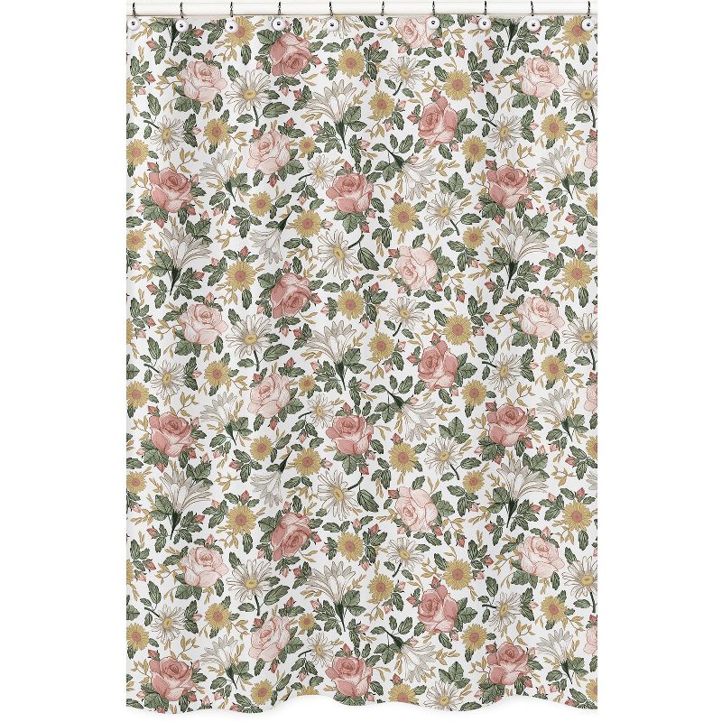 Sweet Jojo Designs Shower Curtain 72in.x72in. Vintage Floral Pink Green Yellow White, 1 of 7