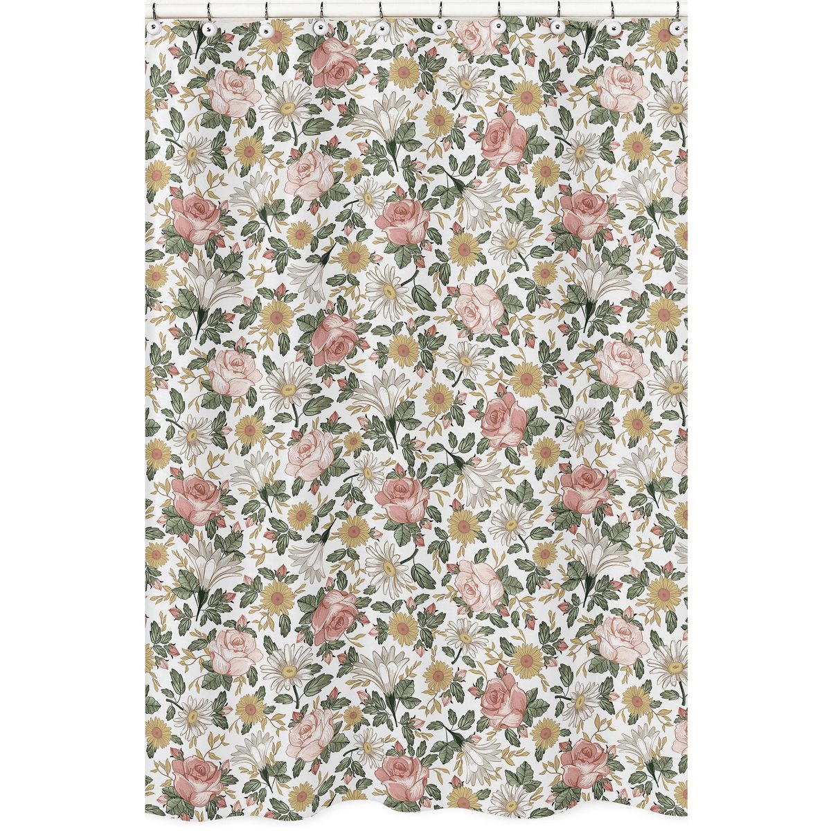 Sweet Jojo Designs Shower Curtain 72in.x72in. Vintage Floral Pink Green Yellow White