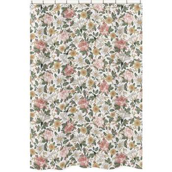 Sweet Jojo Designs Shower Curtain 72in.x72in. Vintage Floral Pink Green Yellow White