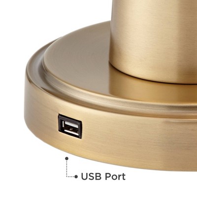 Gold Modern Table Lamps with USB Ports and Beige Drum Shades, Set of 2