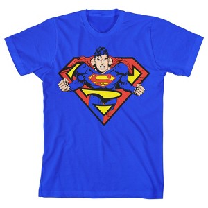 Superman Hero Inside Logo Boy's Royal Blue T-shirt - 1 of 3