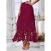 Women's Summer Boho Skirt: High Waisted Long Maxi Skirt with Elegant Hollow Out and Fringe Hem Burgundy - 2 of 4