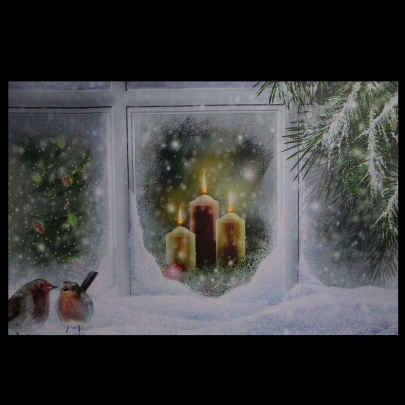 Northlight LED Lighted Snowy Window Pane and Candles Christmas Canvas Wall Art 23.5" x 15.5", 3 of 5