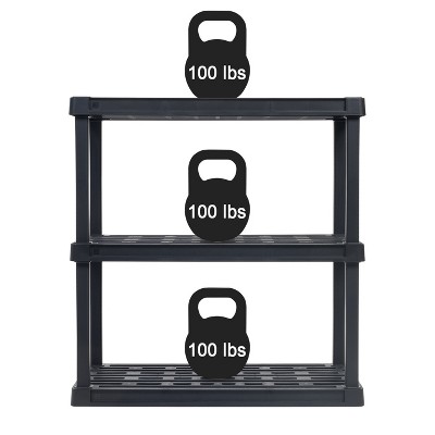 Black Heavy Duty 3-Tier Plastic Storage Shelving Unit