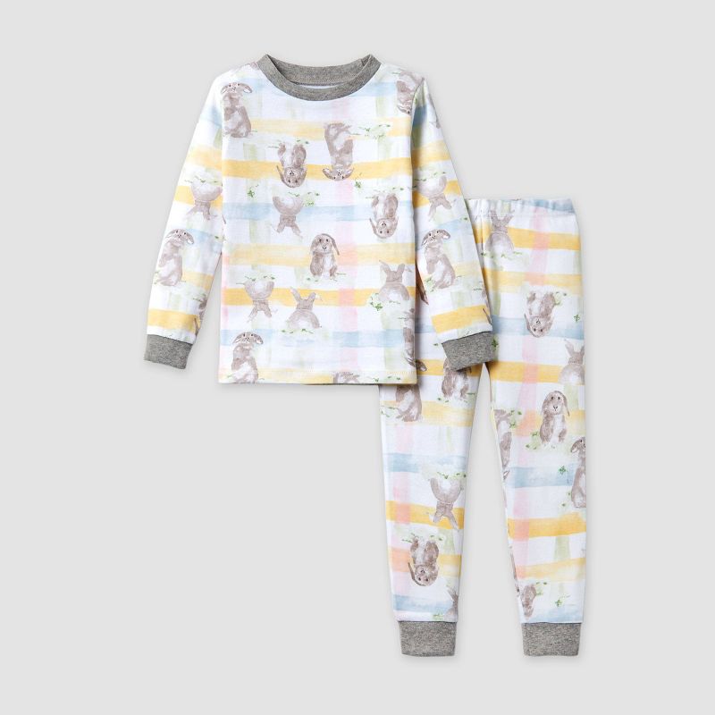 Burt&#39;s Bees Baby&#174; Baby Easter Bunny Plaid Snug Fit Pajama Set - Gray/White, 1 of 5