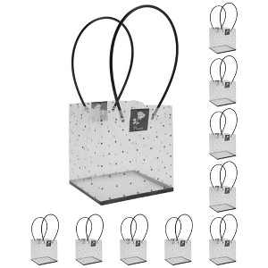 Unique Bargains Bouquet Bag with Handle for Birthday Christmas Mother's Day Wedding 6.3"x5.91"x6.69" Clear Black 10 Pcs - 1 of 4