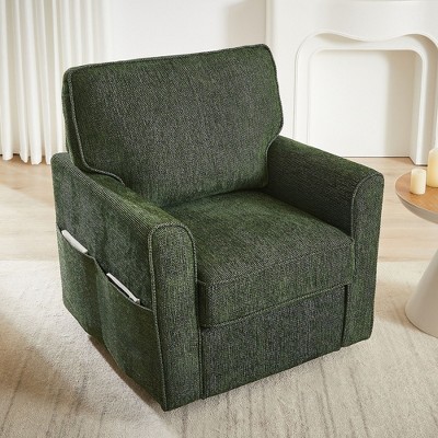 Sapphtopaz 360° Swivel Accent Chair with Side Pockets Upholstered Lounge Barrel Chair with Round Armrests Sofa Chair for Living Room, Bedroom