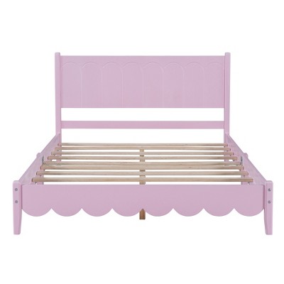 TiramisuBest Full Size Wood Platform Bed Frame - Pink Wood Design