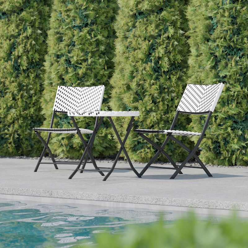 Flash Furniture Rouen Three Piece Folding French Bistro Set in PE Rattan with Metal Frames for Indoor and Outdoor Use, 2 of 14