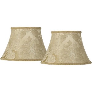 Springcrest Set of 2 Bell Print Lamp Shades Ivory Brocade Large 10" Top x 17" Bottom x 11" High Spider Harp and Finial Fitting - 1 of 4
