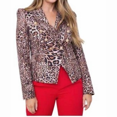 Women's Leopard Double Breasted Blazer - Tea & Cup