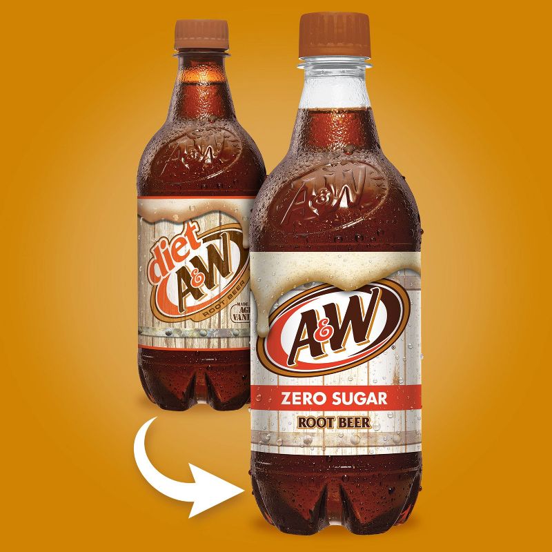 A&#38;W Root Beer Zero Sugar Soda - 20 fl oz Bottle, 4 of 8