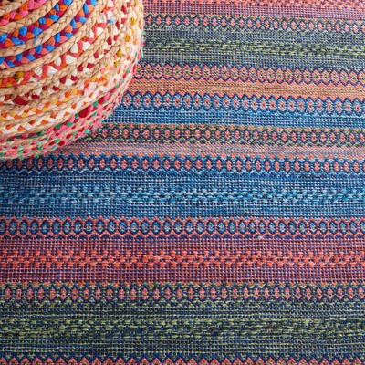 Handwoven Orange and Green Wool Cotton 8' x 10' Kilim Rug