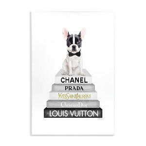 Stupell Industries French Bulldog Grey Fashion Books Wall Plaque Art, 10" x 15" - 1 of 4