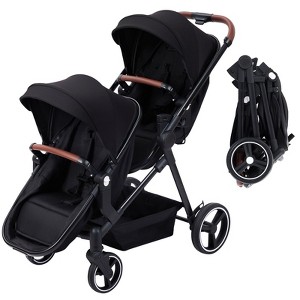 Acekool Double Track Tandem Stroller with Foldable Bassinet, Multi-Position Reversible Seats, Large Storage Basket & Adjustable Canopy - 1 of 4