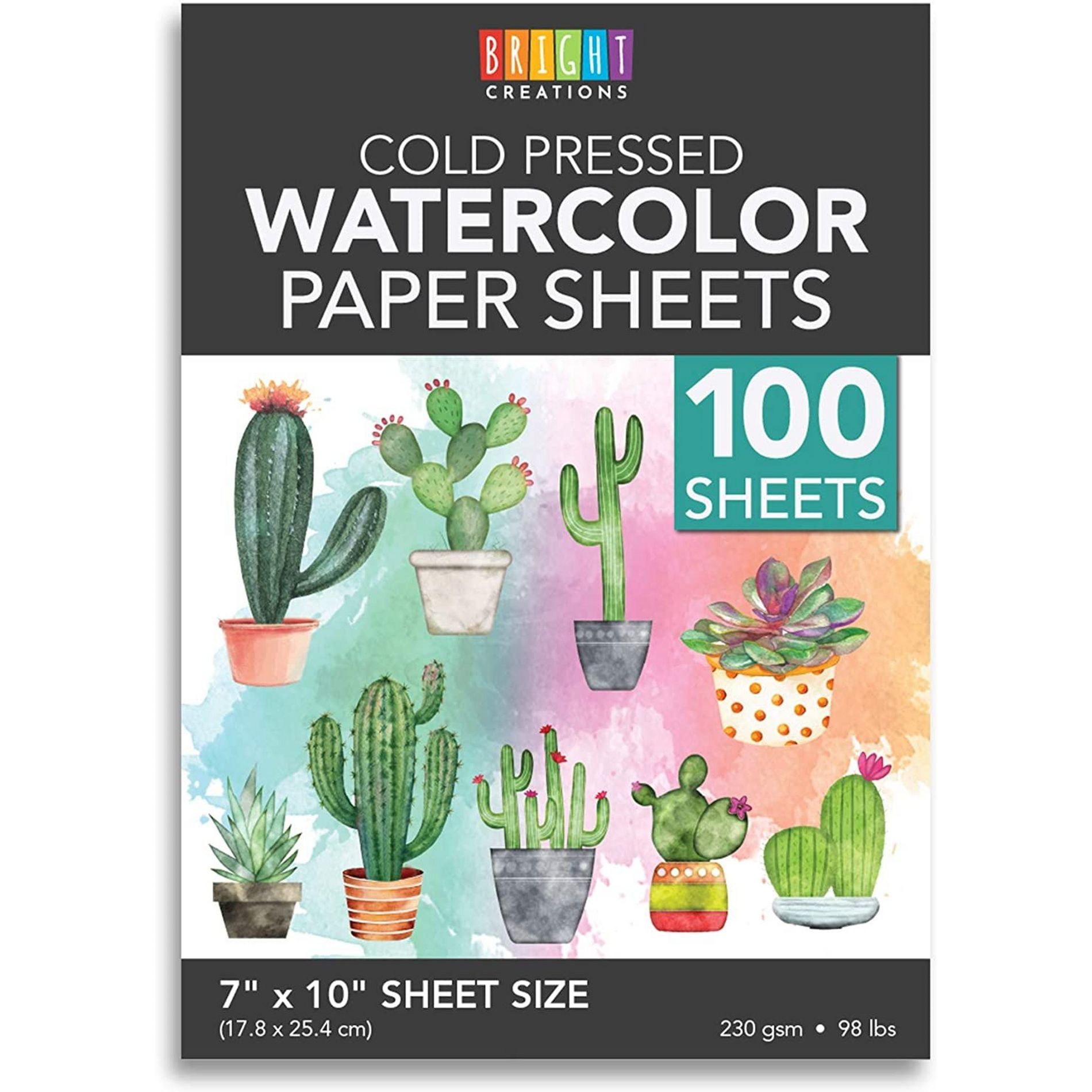 Bright Creations 100 Sheets Cold Press Watercolor Paper - Bulk Cotton Watercolor Paper for Novice and Advanced Artists (7x10 in)