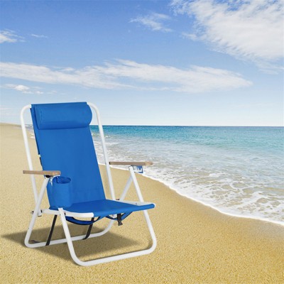 DOMETOUR Portable High Strength Beach Chair with Adjustable Headrest Blue