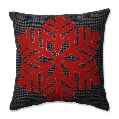 Black/Red Throw Pillow Snowflake (16"x16") - Pillow Perfect