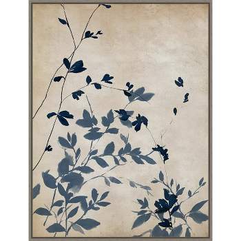 22" x 30" Indigo Leaves II by Isabelle Z Framed Canvas Wall Art Gray Wash - Amanti Art