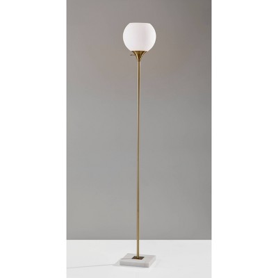 Antique Brass Torchiere Floor Lamp with Marble Base