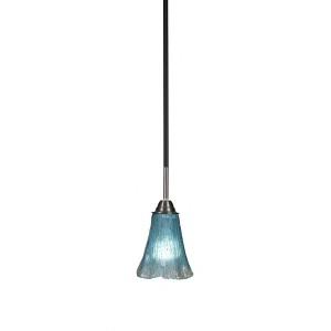 Toltec Lighting Paramount 1 - Light Pendant in  Matte Black/Brushed Nickel with 5.5" Fluted Teal Crystal  Shade - 1 of 1