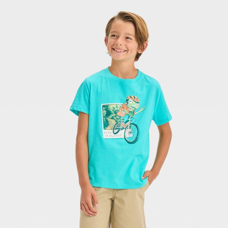 Boys' Short Sleeve Biking Frog Graphic T-Shirt - Cat & Jack™ Aqua Blue, 1 of 5