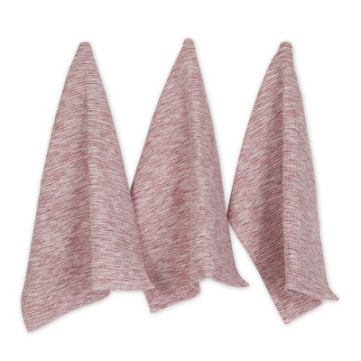 Design Imports Barn Red And Off-White Tonal Recycled Cotton Waffle Dishtowel Set/3