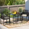 Tangkula 3 Pieces Patio Dining Set Outdoor Space-Saving PE Wicker Bistro Set with Cushions Patio Tempered Glass Top Table and Chairs Set - 2 of 4
