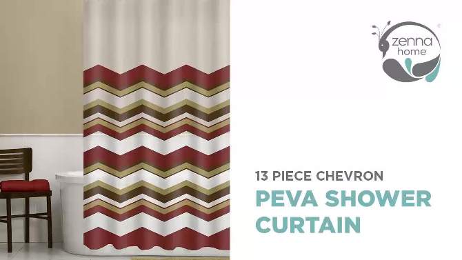 13pc Chevron PEVA Shower Curtain and Rings Set - Zenna Home, 2 of 8, play video