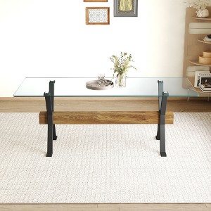 CAVINAS 71" Tempered Glass Dining Table,Kitchen Table with Metal Legs,MDF Crossbar,Rectangular Office Desk for Home,Kitchen,Dining Room - 1 of 4