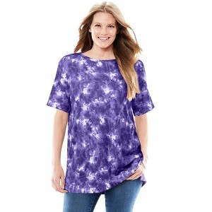 Woman Within Women's Plus Size Perfect Printed Short-Sleeve Boatneck Tunic - 1 of 4