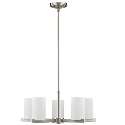 Astoria Minimalist 5-Light Chandelier in Brushed Nickel with Satin Opal Shades