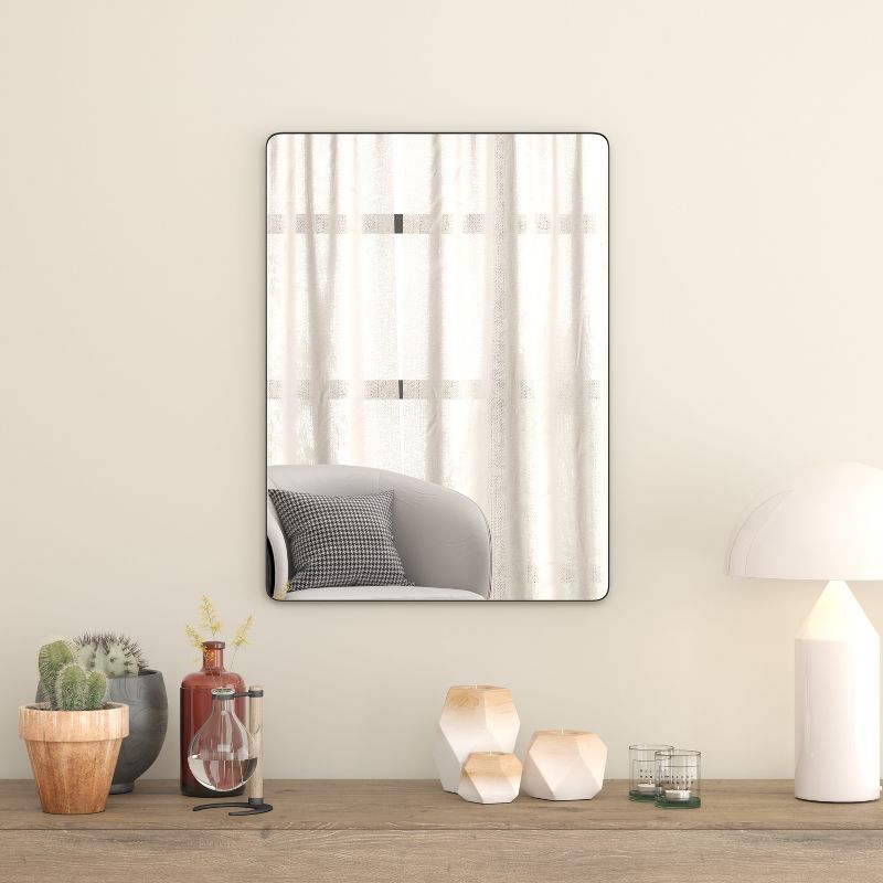 Emma and Oliver Powder Coated Metal Decorative Wall Hanging Mirror with Rounded Corners; Hangs Horizontally or Vertically, 3 of 10