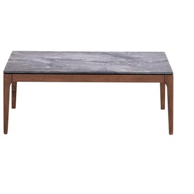 HomeRoots 47" Gray and Walnut Stone And Solid Wood Coffee Table