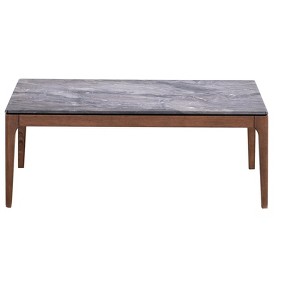 HomeRoots 47" Gray and Walnut Stone And Solid Wood Coffee Table - 1 of 4