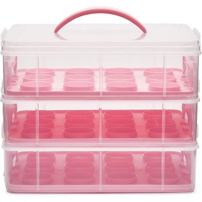 Juvale Clear Plastic 3 Tier Cupcake Carrier Storage Box Holder with Lid for 36 Cakes, 13.5x10.25x10.75 In